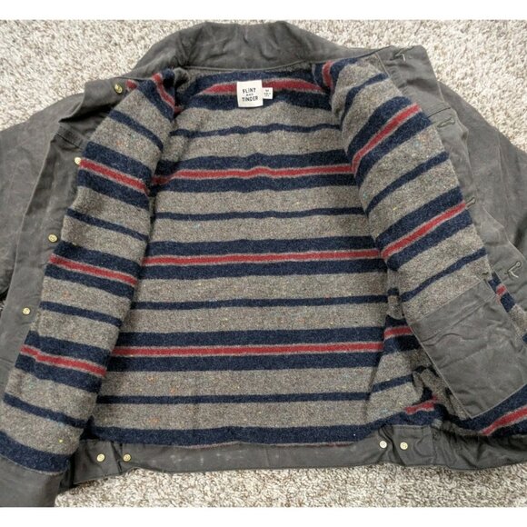 Flint and Tinder Wool Lined Waxed Trucker Jacket Women's Medium Dark Gray Brown - Picture 3 of 7